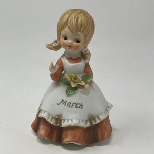 Vintage March Birthday Girl Doll Ceramic 4" Figurine